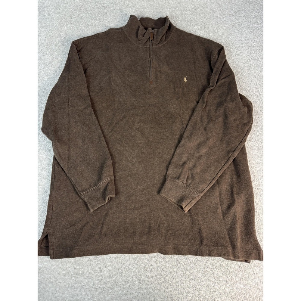 Polo Ralph Lauren‎ Sweater Mens 2XLT Brown Quarter Zip Mock Neck Cotton Pullover